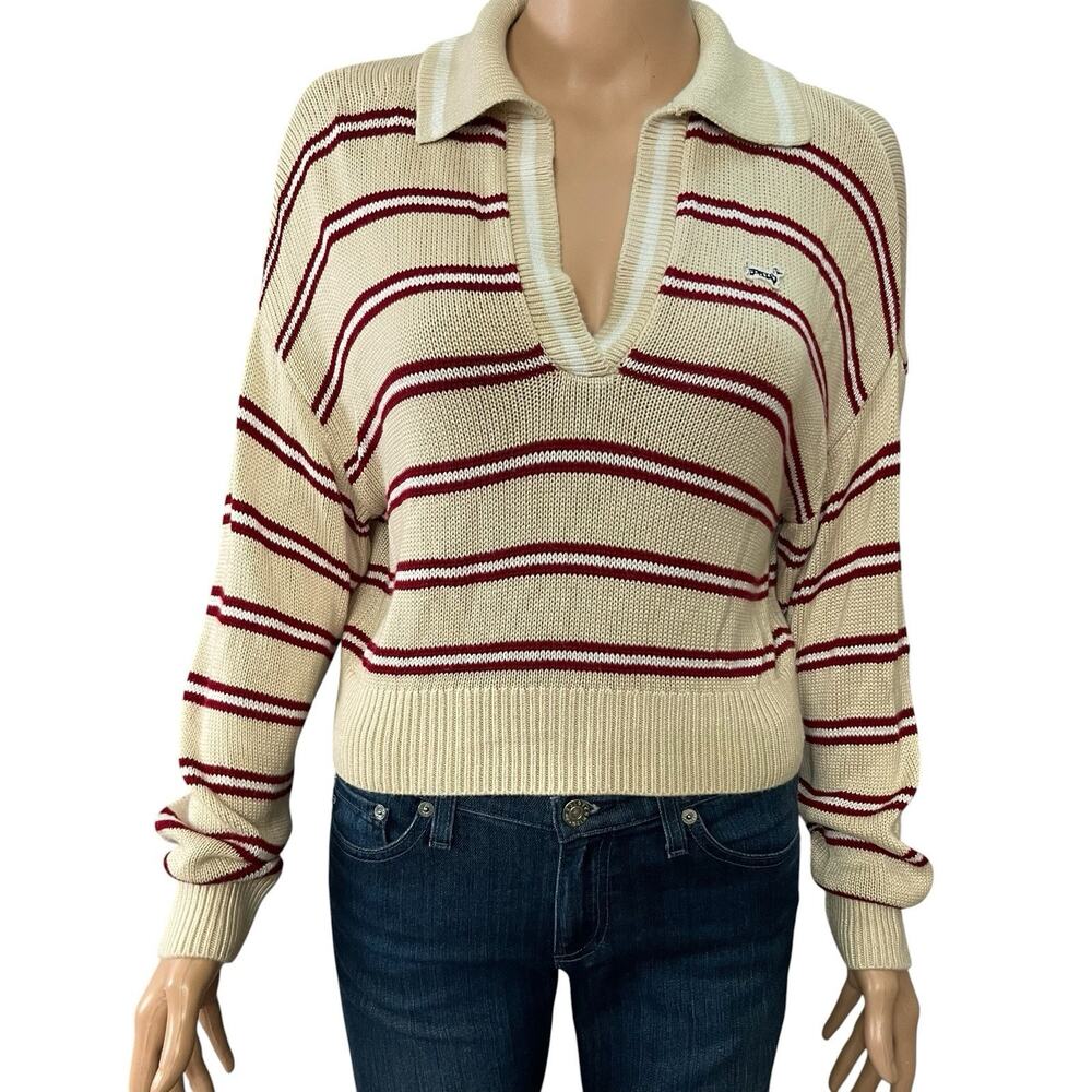 PINK Victorias Secret Striped Polo Sweater XS Collared Cropped Academia Preppy